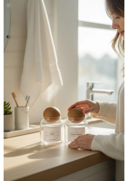 Zeze Design Dekoratif Ahşap Kapaklı 300 ml Pamuk ve Kulak Çubuğu Saklama Kavanozu – Banyo Düzeni İçin fiyatları