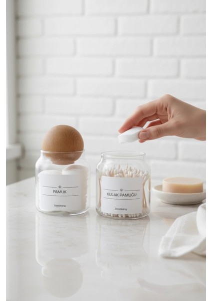 Zeze Design Dekoratif Ahşap Kapaklı 300 ml Pamuk ve Kulak Çubuğu Saklama Kavanozu – Banyo Düzeni İçin fırsatları