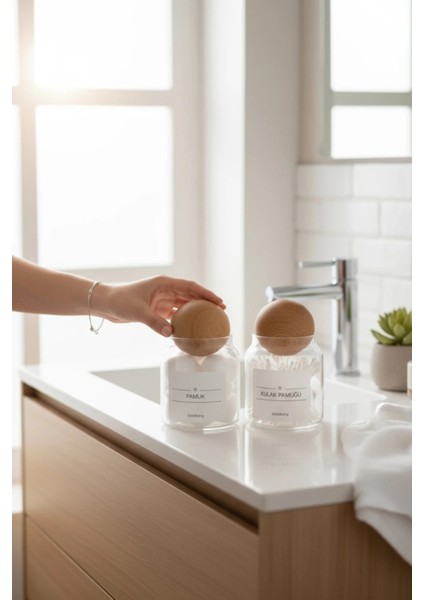 Zeze Design Dekoratif Ahşap Kapaklı 300 ml Pamuk ve Kulak Çubuğu Saklama Kavanozu – Banyo Düzeni İçin indirimleri