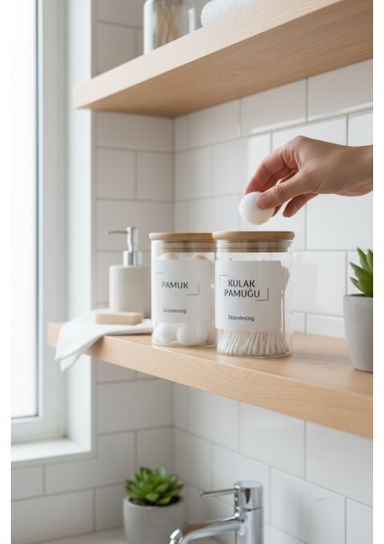 Zeze Design 250 ml Cam Pamukluk ve Kulak Pamuğu Kutusu – Bambu Kapaklı, Şeffaf ve Paslanmaz Banyo Düzenleyici