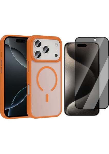 iPhone 17 Pro Max Kılıf M-safe Şarj Özellikli Mat Arka Yüzey Vendas Sio Kapak + Hayalet Cam Ekran Koruyucu