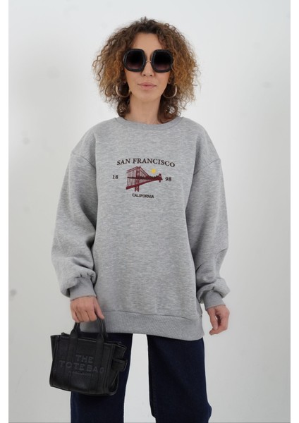 San Francisco Nakışlı Arkası Fermuarlı Oversize Sweatshirt