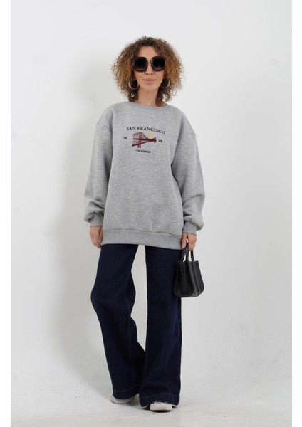 San Francisco Nakışlı Arkası Fermuarlı Oversize Sweatshirt fiyatları