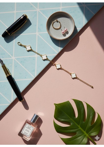 Gold Renk Yonca Model Paslanmaz Çelik Bileklik Şans Bilekliği fiyatları