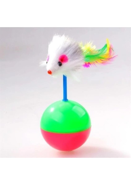 Buffer® Kedi Oyun Topu Tüylü Fareli Hacı Yatmaz Eğitici Yavru Kedi Fare Kovalama Oyuncağı