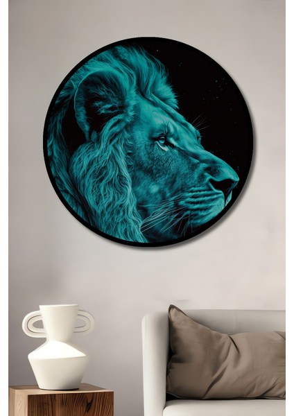 Çerçeve Görünümlü Aslan Asaleti Dekoratif Ahşap Mdf Ev Duvar Tablo Yuvarlak Ev Duvar Tablo