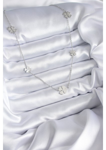 316L Çelik Zincir Gümüş Renk Yonca Model Kadın Kolye fiyatları