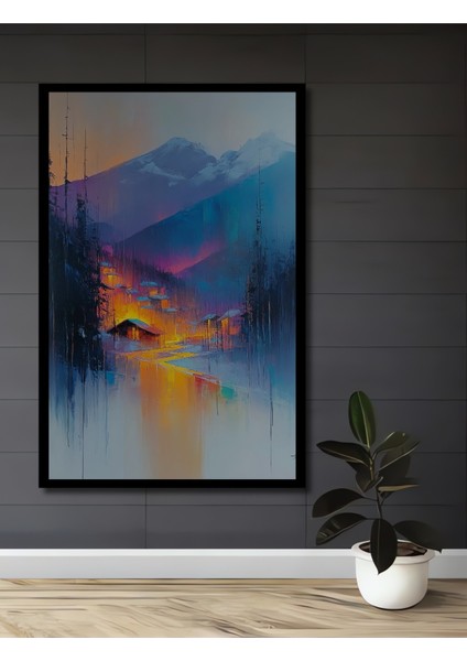 Çerçeve Görünümlü Büyülü Dağ Köyü Ahşap Mdf Dekoratif Ev Duvar Tablo Dikdörtgen Ev Duvar Tablo