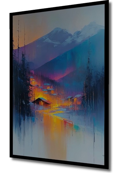 Çerçeve Görünümlü Büyülü Dağ Köyü Ahşap Mdf Dekoratif Ev Duvar Tablo Dikdörtgen Ev Duvar Tablo fiyatları