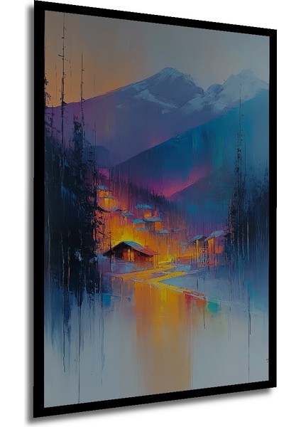 Çerçeve Görünümlü Büyülü Dağ Köyü Ahşap Mdf Dekoratif Ev Duvar Tablo Dikdörtgen Ev Duvar Tablo modelleri