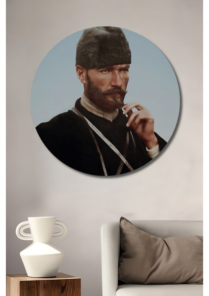 Atatürk Ahşap Mdf Dekoratif Ev/işyeri Duvar Tablo Yuvarlak Ev/işyeri Duvar Tablo