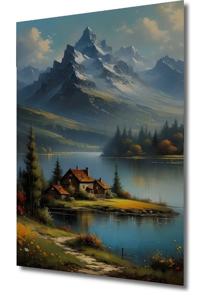 Huzurlu Dağ Evi Manzarası Ahşap Mdf Dekoratif Işyeri Duvar Tablo Dikdörtgen Işyeri Duvar Tablo fiyatları