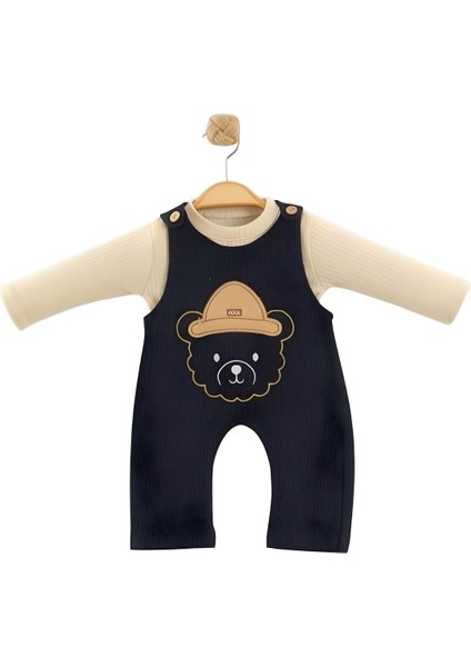%100 Pamuk Bahçıvan Tulum ve Kazak 2'li Takım & Ayı Nakışlı Salopet % 6-24 Ay Erkek Bebek,çocuk Takım