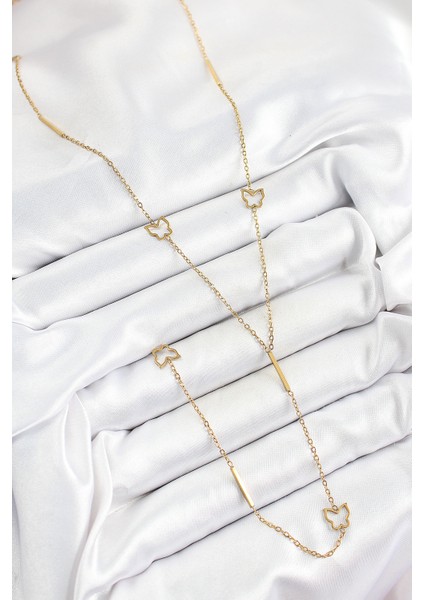 316L Çelik Kelebek Figürlü Y Model Gold Renk Kadın Kolye fiyatları