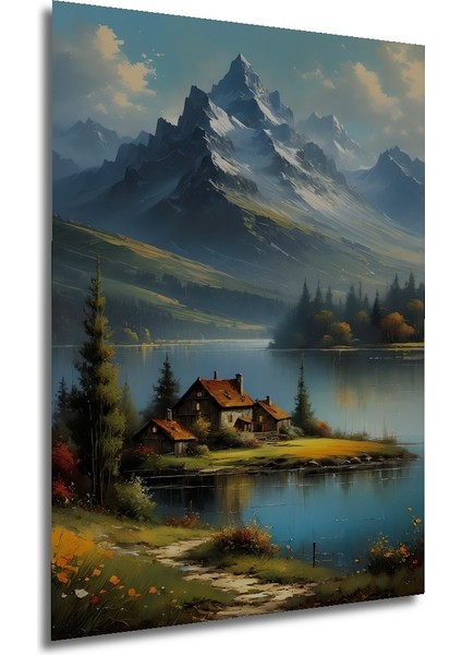 Huzurlu Dağ Evi Manzarası Ahşap Mdf Dekoratif Işyeri Duvar Tablo Dikdörtgen Işyeri Duvar Tablo modelleri