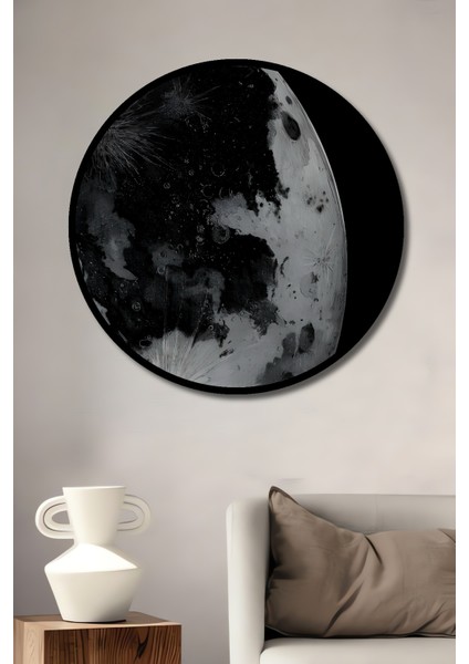 Çerçeve Görünümlü Karanlıkta Ay Işığı Ahşap Mdf Dekoratif Ev Duvar Tablo Yuvarlak Ev Duvar Tablo