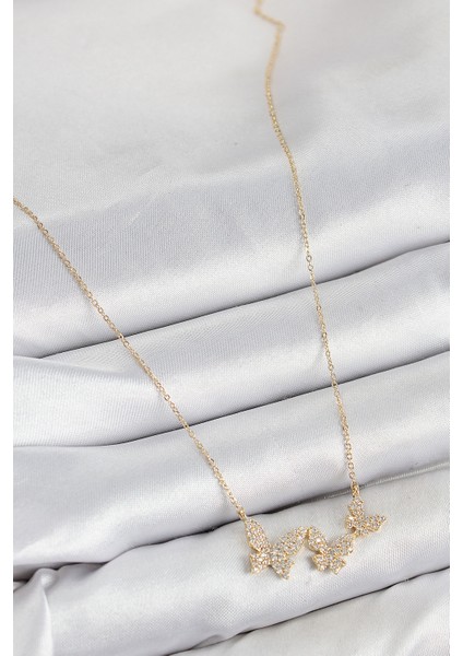 Pirinç Zirkon Taşlı Kelebek Model Gold Renk Kadın Kolye fiyatları