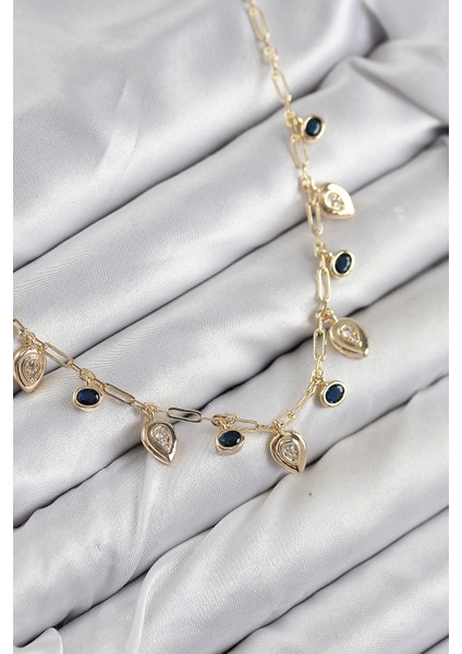 Pirinç Zirkon Taşlı Sallantılı Damla Model Gold Renk Kadın Kolye