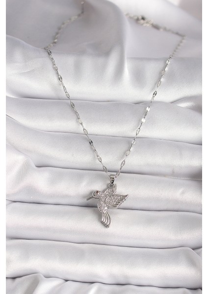 316L Gümüş Renk Zirkon Taşlı Sinek Kuşu Model Kadın Kolye fiyatları