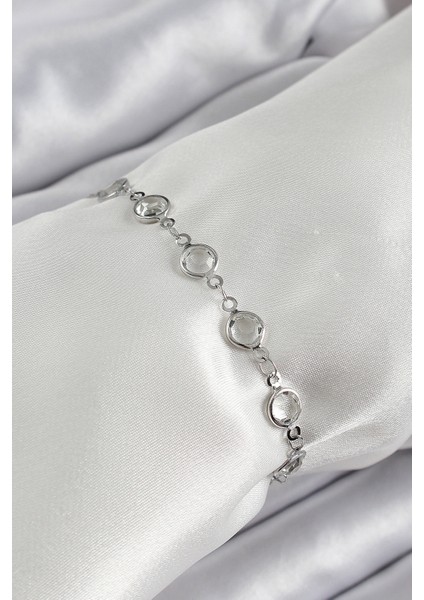 Pirinç Gümüş Renk Zirkon Taşlı Bileklik