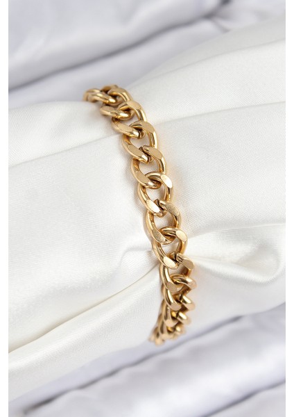 316L Çelik Klasik Kalın Zincir Model Gold Renk Kadın Bileklik
