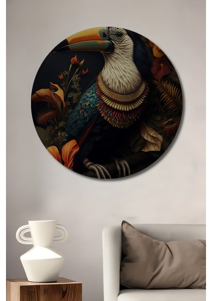 Renkli Tukan Çiçekler Ahşap Mdf Dekoratif Ev/işyeri Duvar Tablo Yuvarlak Ev/işyeri Duvar Tablo