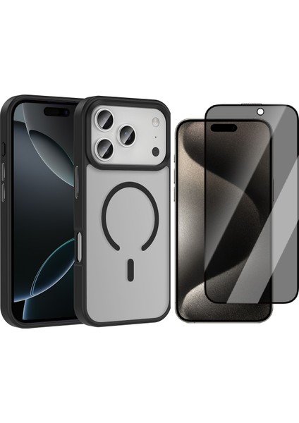 iPhone 17 Pro Max Kılıf M-safe Şarj Özellikli Mat Arka Yüzey Vendas Sio Kapak + Hayalet Cam Ekran Koruyucu