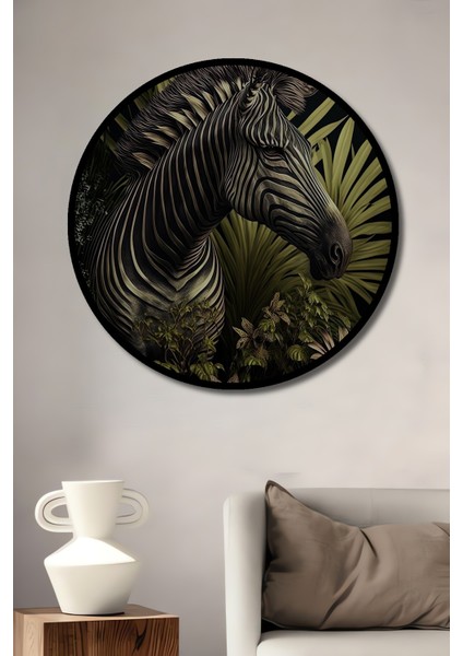 Çerçeve Görünümlü Zebra Doğal Güzellik Dekoratif Ahşap Mdf Ev Duvar Tablo Yuvarlak Ev Duvar Tablo