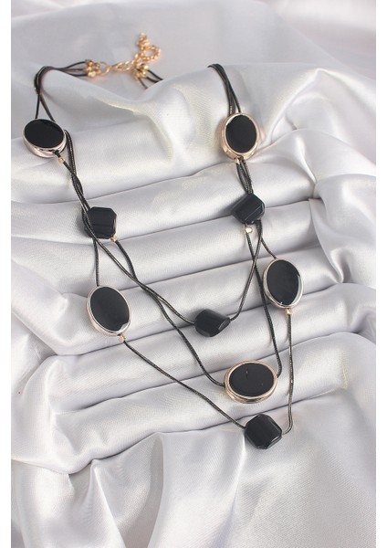 Pirinç Siyah Renk Zincir Kristal Taşlı Kadın Kolye fiyatları