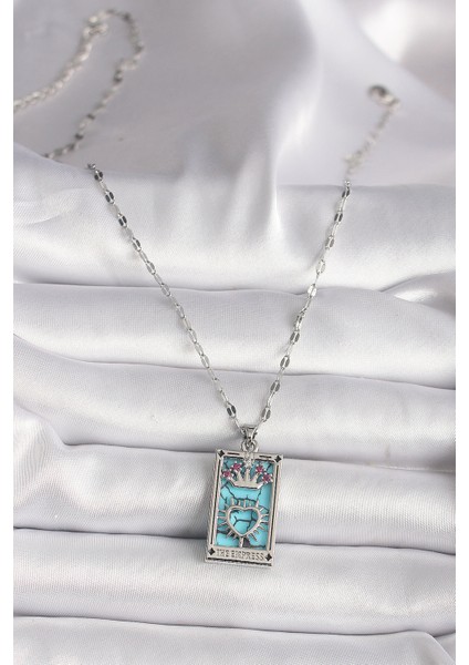 316L Çelik Gümüş Renk Pembe Zirkon Taşlı Taç Kalp Portre Model Kadın Kole fiyatları