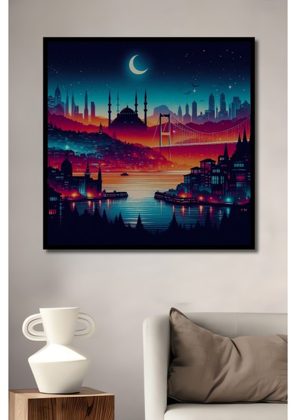 Çerçeve Görünümlü Büyüleyici Istanbul Silüeti Ahşap Mdf Dekoratif Tablo Dikdörtgen Tablo