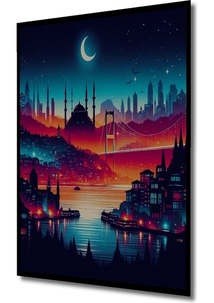 Çerçeve Görünümlü Büyüleyici Istanbul Silüeti Ahşap Mdf Dekoratif Tablo Dikdörtgen Tablo fiyatları