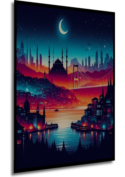 Çerçeve Görünümlü Büyüleyici Istanbul Silüeti Ahşap Mdf Dekoratif Tablo Dikdörtgen Tablo modelleri