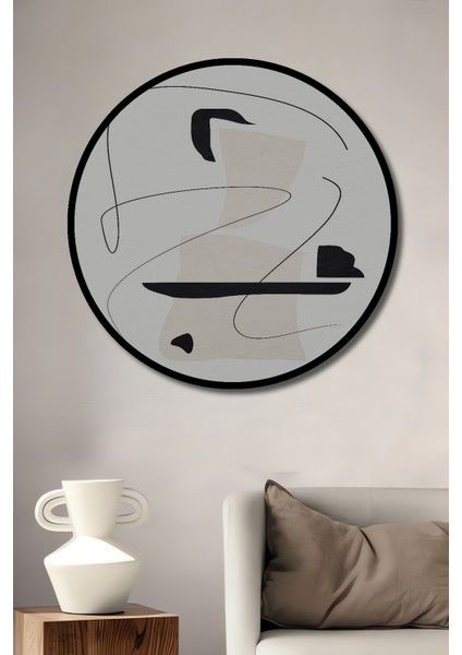 Çerçeve Görünümlü Soyut Çizimler Dekoratif Ahşap Mdf Ev Duvar Tablo Yuvarlak Ev Duvar Tablo