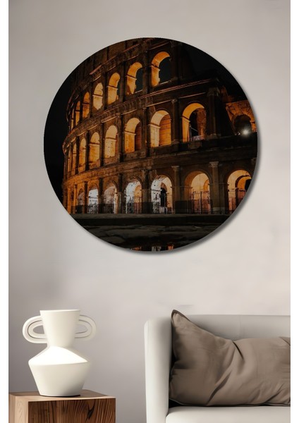 Kolezyum Gece Işıltısı Ahşap Mdf Dekoratif Ev/işyeri Duvar Tablo Yuvarlak Ev/işyeri Duvar Tablo