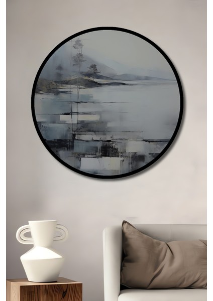 Çerçeve Görünümlü Sisli Gökyüzü Ahşap Mdf Dekoratif Ev Duvar Tablo Yuvarlak Ev Duvar Tablo