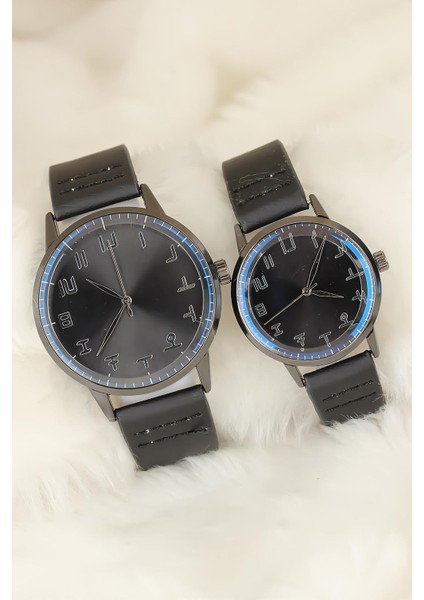 Siyah Deri Kordonlu Füme Renk Metal Kasa Sevgili Saatleri