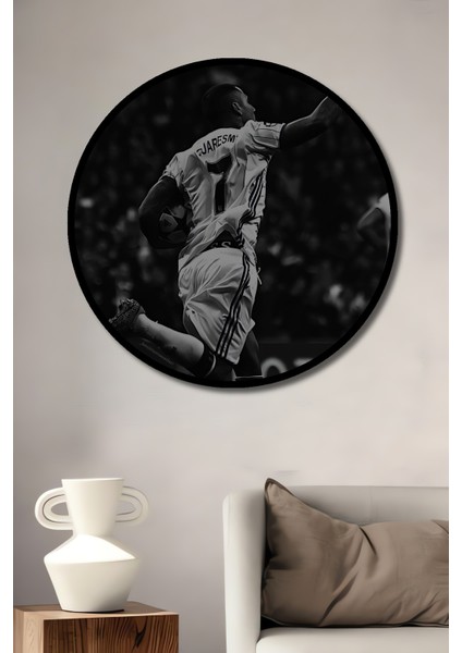 Çerçeve Görünümlü Futbolcu Sevinci Ahşap Mdf Dekoratif Ev Duvar Tablo Yuvarlak Ev Duvar Tablo