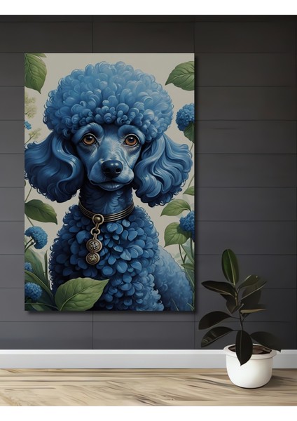 Mavi Poodle Çiçekli Dekoratif Ahşap Mdf Ev/işyeri Duvar Tablo Dikdörtgen Ev/işyeri Duvar Tablo