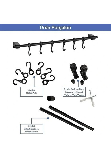 Buffer® Duvara Monte Edilen 6 Kancalı Dekor Kaşıklık ve Kupa Askısı indirimleri