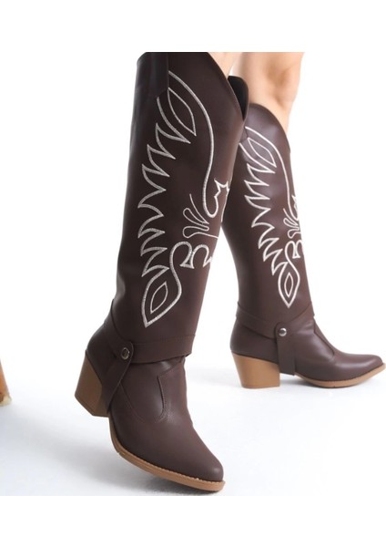 Jilla Kahverengi Cilt Tak Çıkar Topuklu Bot ve Çizme