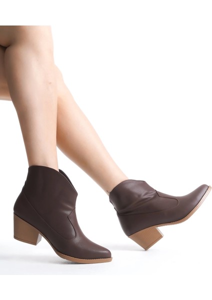 Jilla Kahverengi Cilt Tak Çıkar Topuklu Bot ve Çizme