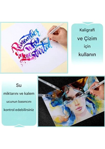 Fırça Uçlu, Brush Pen, Sulu Boya, Su ve Mürekkep Hazneli, Boyama Kalem-S Beden fiyatları