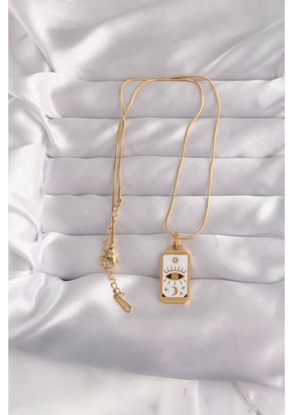 316L Çelik Gold Renk Beyaz Mineli Göz Figür Tarot Kolye fiyatları