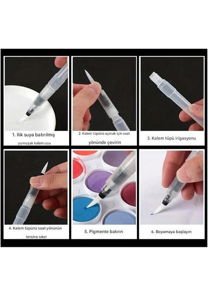 Fırça Uçlu, Brush Pen, Sulu Boya, Su ve Mürekkep Hazneli, Boyama Kalem-S Beden fırsatları
