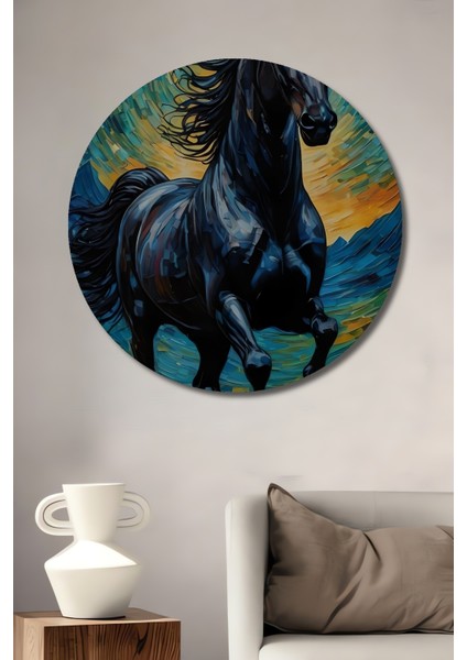 Güçlü At Soyut Sanat Ahşap Mdf Dekoratif Ev/işyeri Duvar Tablo Yuvarlak Ev/işyeri Duvar Tablo