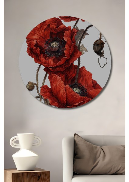 Zarif Gelincikler Dekoratif Ahşap Mdf Ev/işyeri Duvar Tablo Yuvarlak Ev/işyeri Duvar Tablo