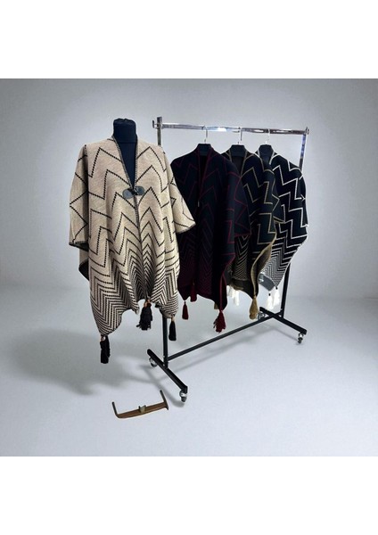 Akmoda Kalın Kışlık Triko Uzun Panço