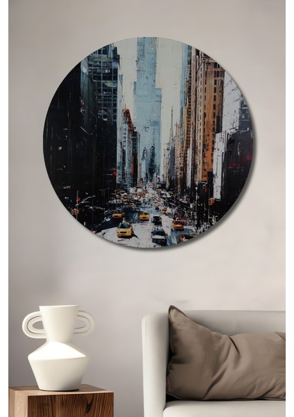 New York Şehir Manzarası Ahşap Mdf Dekoratif Ev/işyeri Duvar Tablo Yuvarlak Ev/işyeri Duvar Tablo