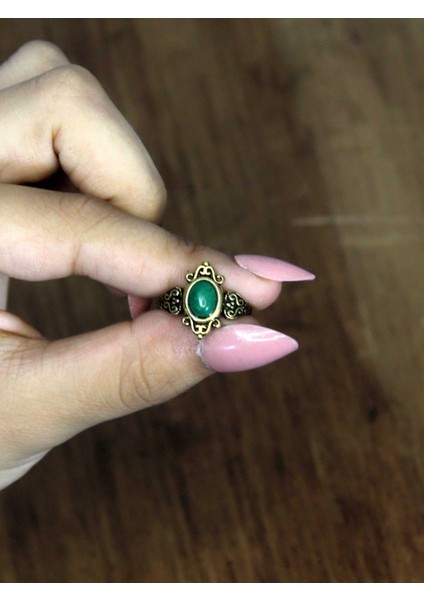 Doğal Taş Yeşil Akik Doğal Taşlı Antik Model Kadın Ayarlanabillir Yüzük EUY78YA modelleri